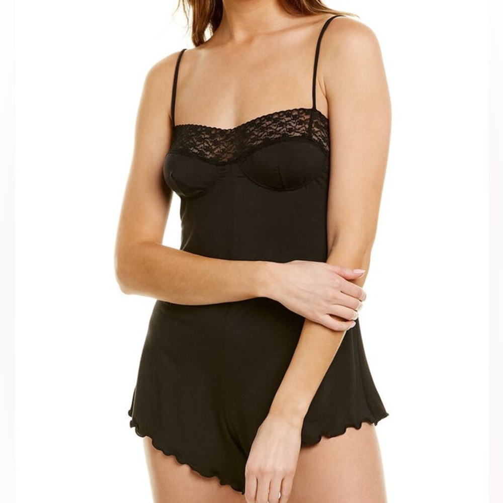 WeWoreWhat Lace Trim Black Lounge Romper!